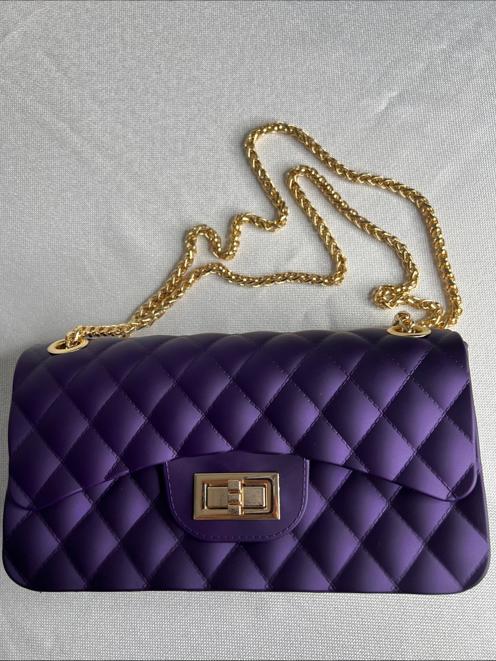 Quilted Purple Jelly Shoulder Bag with Gold Chain